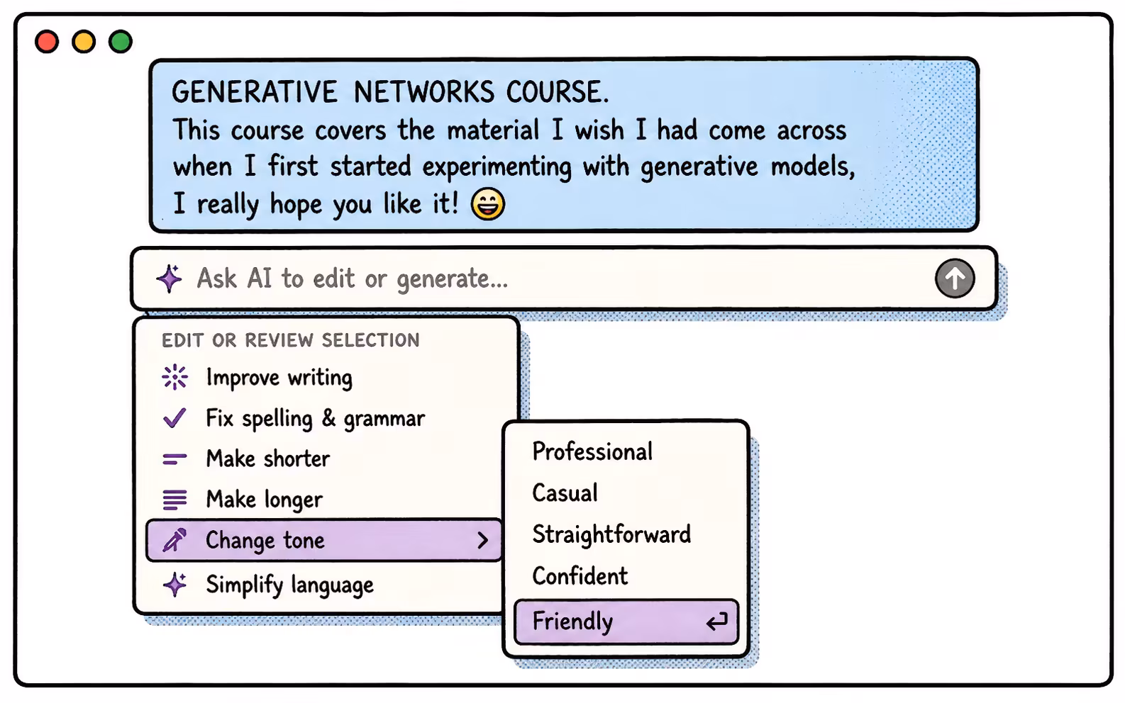Ejemplo de generación y edición de texto asistida por Notion AI